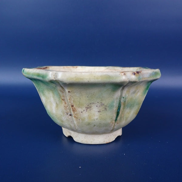 中古 盆栽鉢 常滑 秀峰 小鉢 長辺 約9.8cm 輪花鉢 釉薬  中古鉢 t1198409367