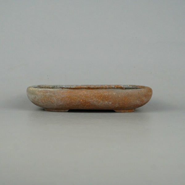中古盆栽鉢 常滑 知 服部 小型 長辺 約 15.5cm 楕円鉢 泥物  中古鉢 m1198410369