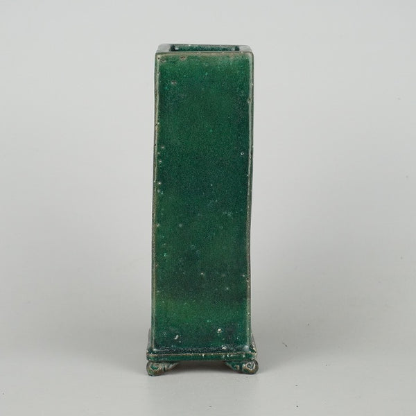 中古 盆栽鉢 東福寺 小型 高さ 約18cm 正方 下方鉢 雲足 緑釉 釉薬  中古鉢 e1198410980