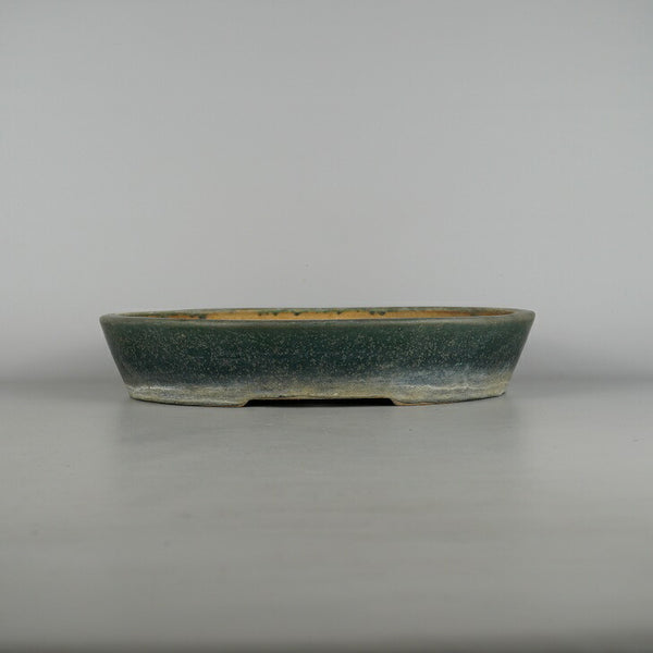 中古盆栽鉢 常滑 鴻陽造 山形印 中型 長辺 約34.3cm 楕円鉢 釉薬 小判  中古鉢 j1198418513