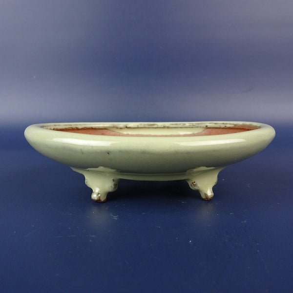 中古盆栽鉢 英明 小型 長辺 約10.3cm 楕円鉢 釉薬  中古鉢 c1198409673