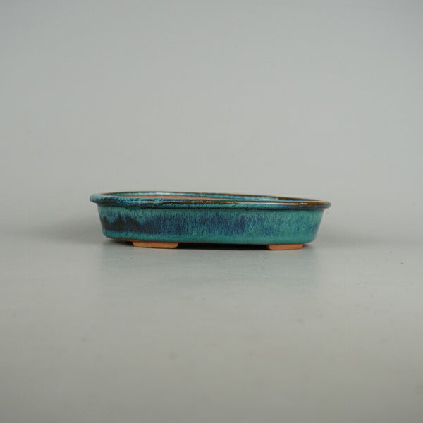 中古盆栽鉢 景仙 中型 長辺 約 20.8cm 楕円鉢 縁付 釉薬  中古鉢 q1198412233