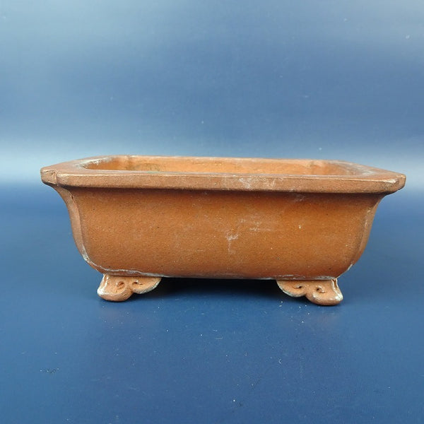 中古盆栽鉢 常滑 壱興造記 渡辺 一弘 小型 長辺 約12.3cm 長方鉢 外縁 隅入 雲足 泥鉢  中古鉢 n1198410576