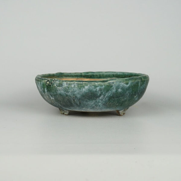 中古 盆栽鉢 常滑 秀峰 小型 長辺 約18cm 変形 丸鉢 緑釉 釉薬  中古鉢 w1198414009