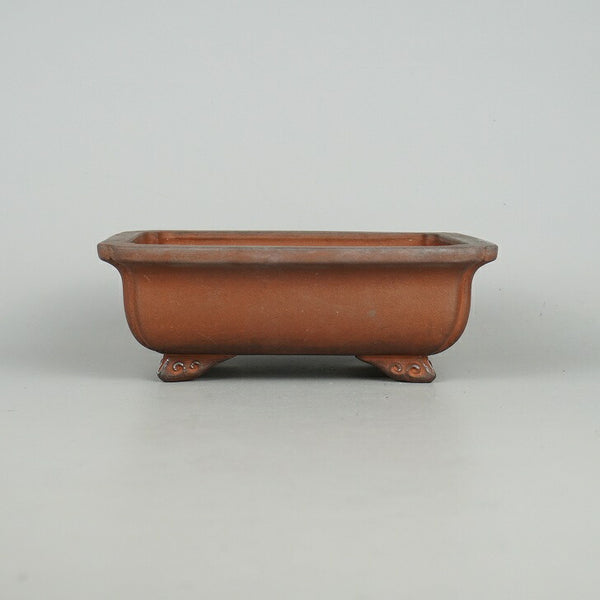 中古盆栽鉢 壱興造記 渡辺 一弘 小型 長辺 約17.5cm 長方鉢 外縁 隅入 雲足 長角 泥物  中古鉢 b1198418735