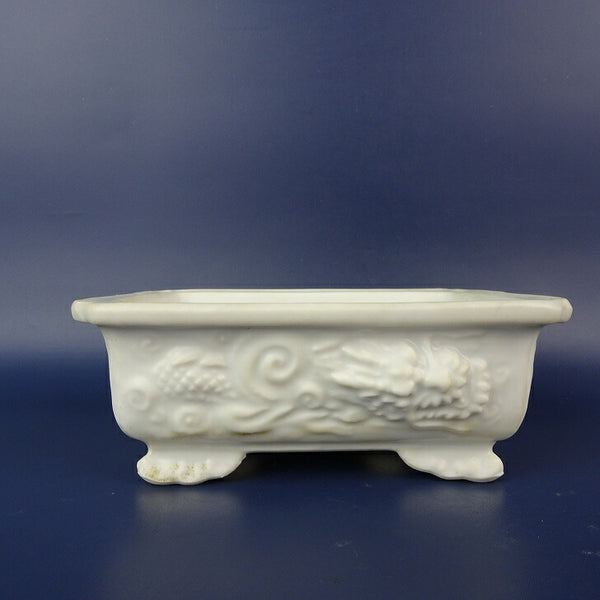 中古 盆栽鉢 禎山 小型 長辺 約 14.3cm 長方鉢 外縁 隅入 雲足 浮彫 龍 竜 ドラゴン 観賞用  中古鉢 x1198409247