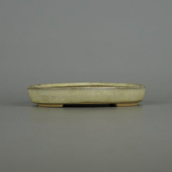 中古盆栽鉢 春萌 小型 長辺 約 11.3cm 楕円鉢 釉薬  中古鉢 n1198410022