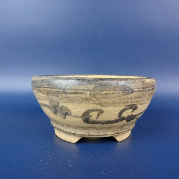 中古盆栽鉢 落款あり 小鉢 長辺 約 9.9cm 丸鉢 模様 釉薬 観賞用  中古鉢 w1198415353