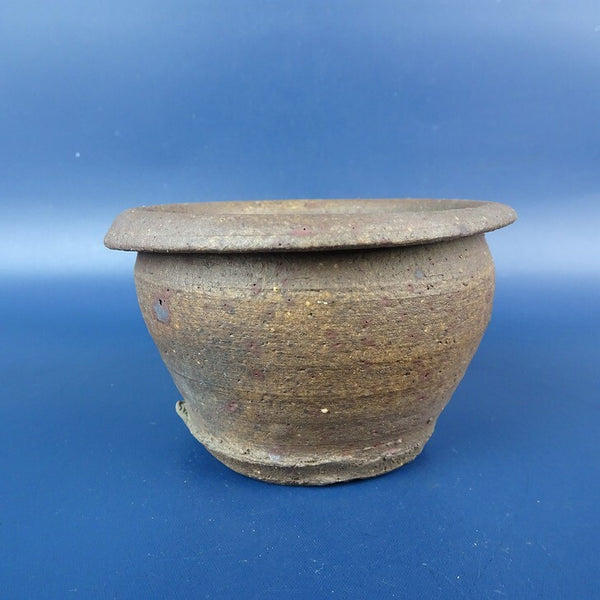 中古盆栽鉢 落款あり 小鉢 長辺 約9.2cm 丸鉢 外縁 泥鉢  中古鉢 g1198423155