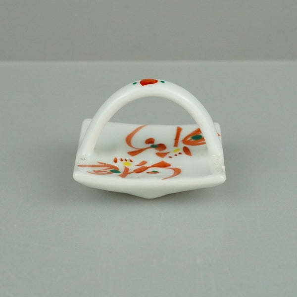 中古 盆栽鉢 落款あり 豆鉢 長辺 約 4cm 正方鉢 取手付き 穴無 絵付ミニ鉢 観賞用  中古鉢 k1198406992