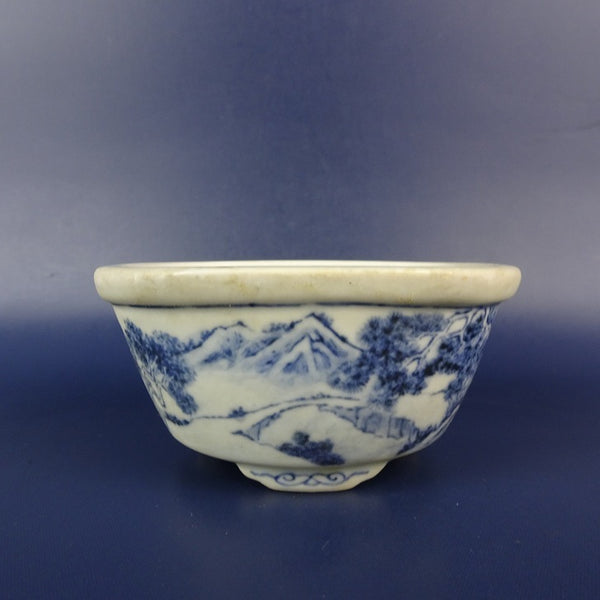 中古盆栽鉢 宗善 小鉢 長辺 約 8.8cm 長方鉢 外縁 染付 風景 観賞用  中古鉢 q1198419252
