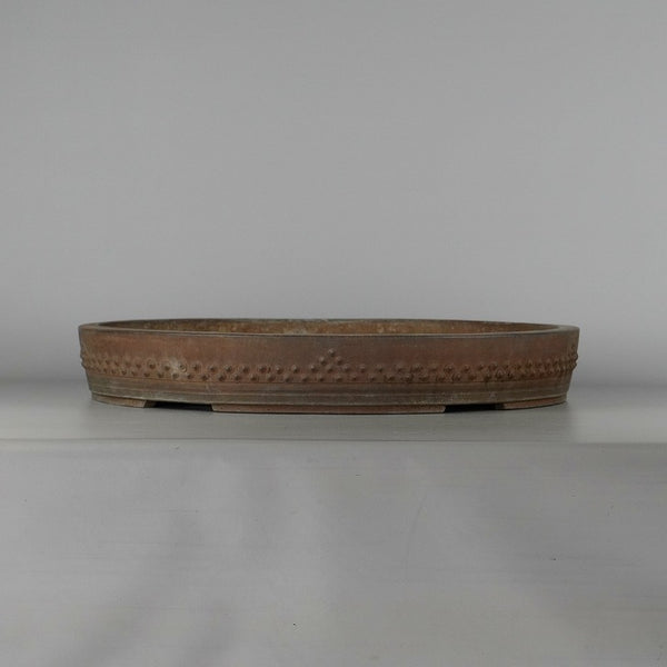 中古 盆栽鉢 舟山 大型 長辺 約48cm 丸鉢 鋲打 泥物  中古鉢 l1198414259