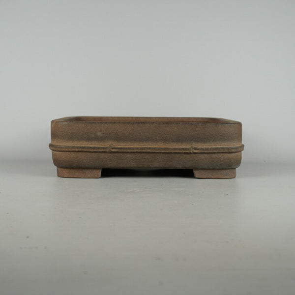 中古 盆栽鉢 舟山 中型 長辺 約31.3cm 長方鉢 撫角 竹節 中帯 泥物  中古鉢 f1198410277