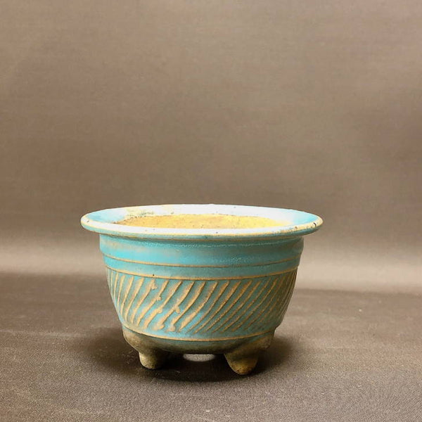 中古盆栽鉢 落款なし 小型 長辺 約10cm 丸鉢 外縁 釉薬 中国鉢  中古鉢 f1198415353