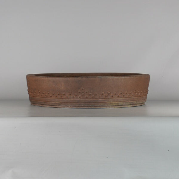 中古 盆栽鉢 舟山 大型 長辺 約48cm 丸鉢 鋲打 泥物  中古鉢 r1198409913