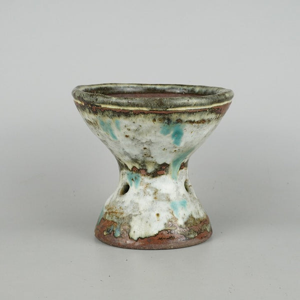 中古盆栽鉢 文山 越前文山 小型 長辺 約14.8cm 丸鉢 高杯 釉薬  中古鉢 g1198420462