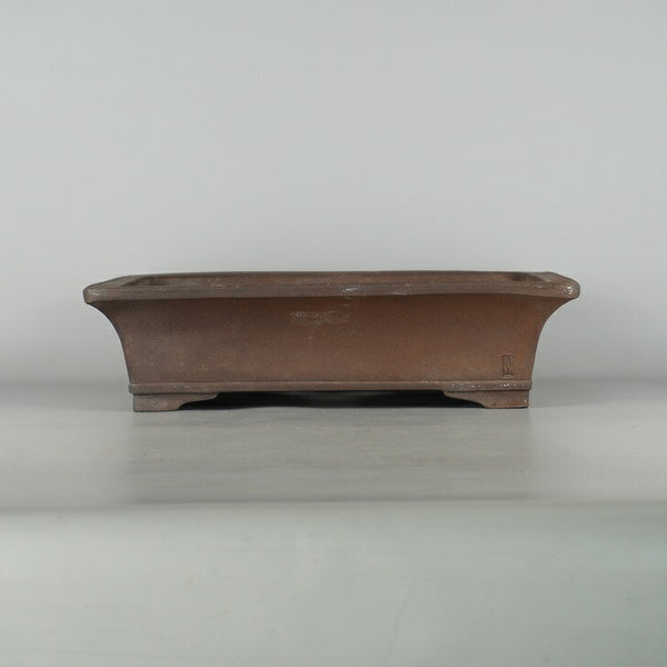 中古盆栽鉢 真山造 寺畑陶園 中型 長辺 約 39.3cm 長方鉢 下帯 泥物  中古鉢 o1198430350
