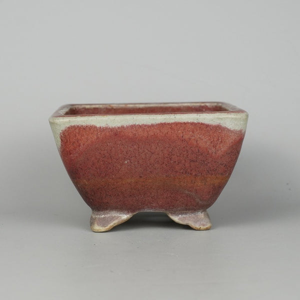 中古盆栽鉢 常滑 鴻陽 小型 長辺 約12cm 正方鉢 撫角 釉薬  中古鉢 l1198407796