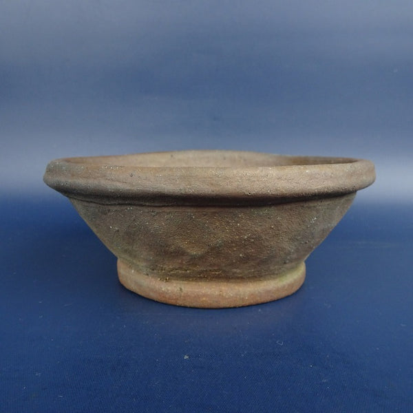 中古盆栽鉢 文山 越前文山 小型 長辺 約13cm 丸鉢 外縁 焼締め 泥鉢  中古鉢 q1198414675