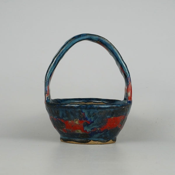 中古盆栽鉢 文山 越前文山 小型 高さ 約17cm 鯖江園芸 丸鉢 取手付き 釉薬 観賞用  中古鉢 q1198418459