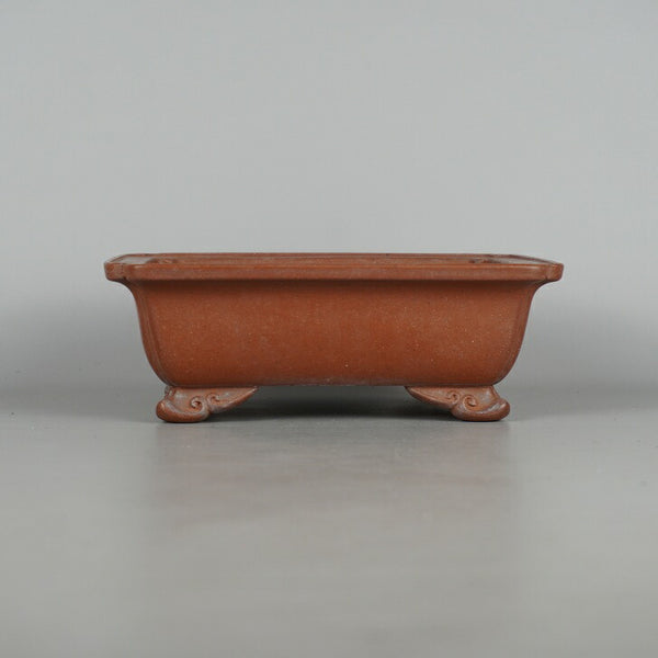 中古盆栽鉢 常滑 壹興 中型 長辺 約 20cm 長方鉢 外縁 隅入 雲足 泥物  中古鉢 k1198414753