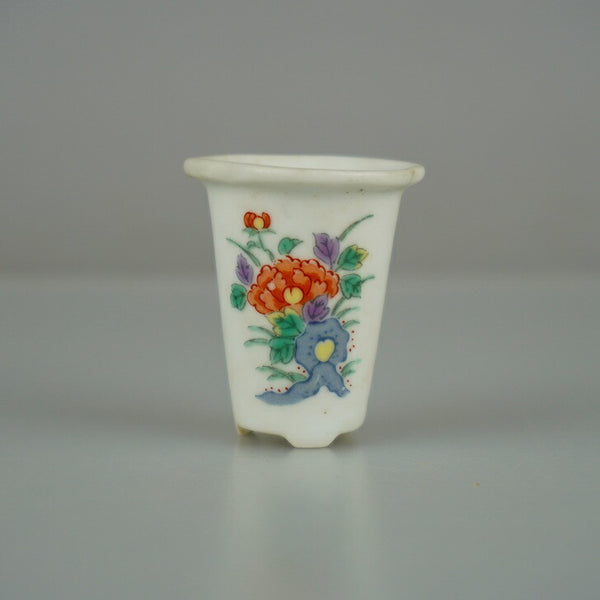 中古 盆栽鉢 落款なし 豆鉢 高さ 約 4.2cm 丸鉢 色絵 花 はな ハナ ミニ鉢 観賞用  中古鉢 p1198421206