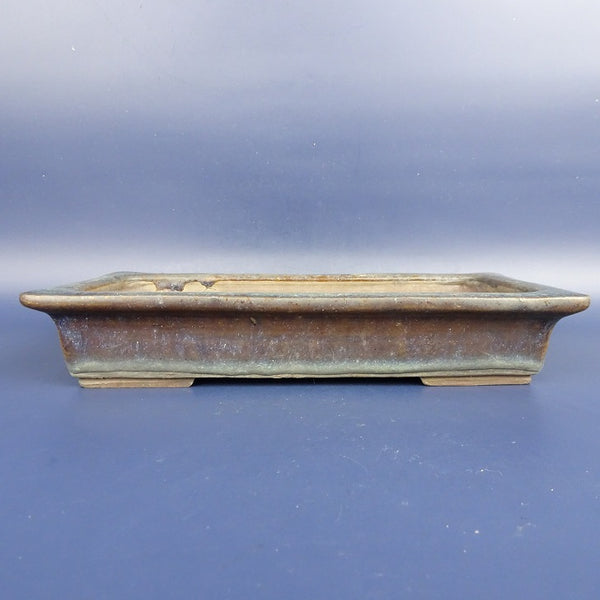 中古盆栽鉢 落款なし 中型 長辺 約21.5cm 長方鉢 外縁 支那鉢  中古鉢 b1198422164