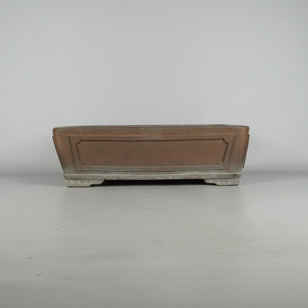 中古 盆栽鉢 常滑 中野 裕士 中型 長辺 約 36cm 長方鉢 額付 下帯 泥物  中古鉢 s1198411443