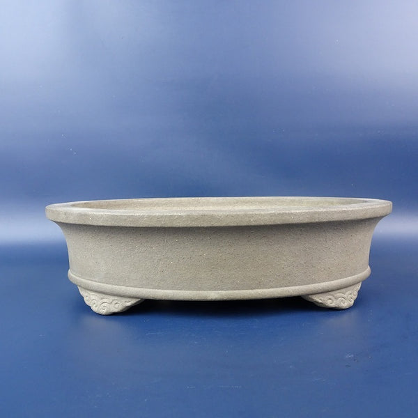 中古盆栽鉢 常滑 佳山園 中型 長辺 約 25.2m 楕円鉢 外縁 雲足 下帯 泥物  中古鉢 p1198414946