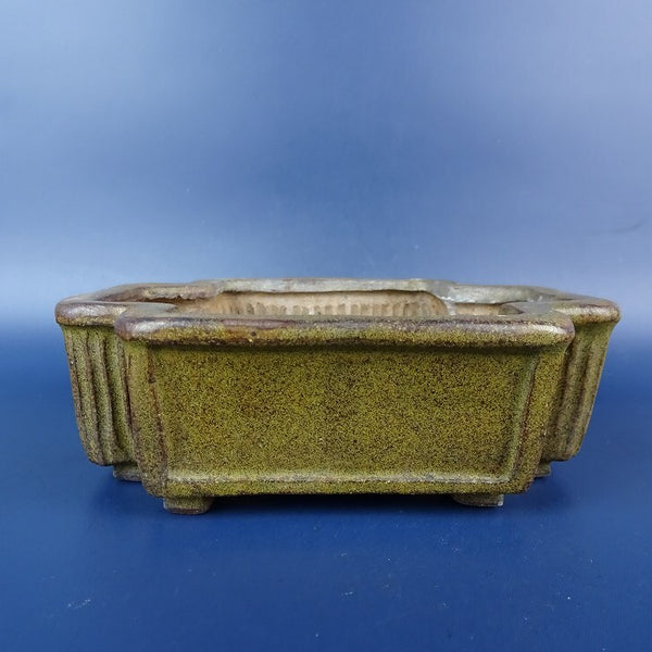 中古盆栽鉢 落款なし 小型 長辺 約 13cm 変形 長方鉢 外縁 釉薬  中古鉢 1198407012