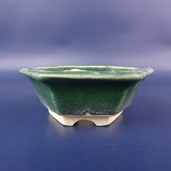 中古盆栽鉢 落款あり 小型 長辺 約10cm 六角鉢 外縁 釉薬  中古鉢 g1198423702