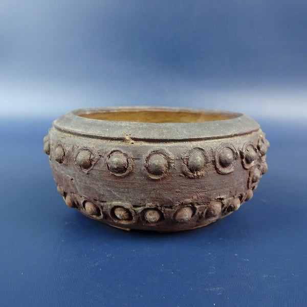 中古盆栽鉢 陶山 小鉢 長辺 約 8cm 丸鉢 鋲打 釉薬  中古鉢 g1198421560