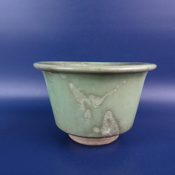 中古盆栽鉢 落款なし 小型 長辺 約12.2cm 丸鉢 外縁 青磁 中国鉢  中古鉢 q1198415870