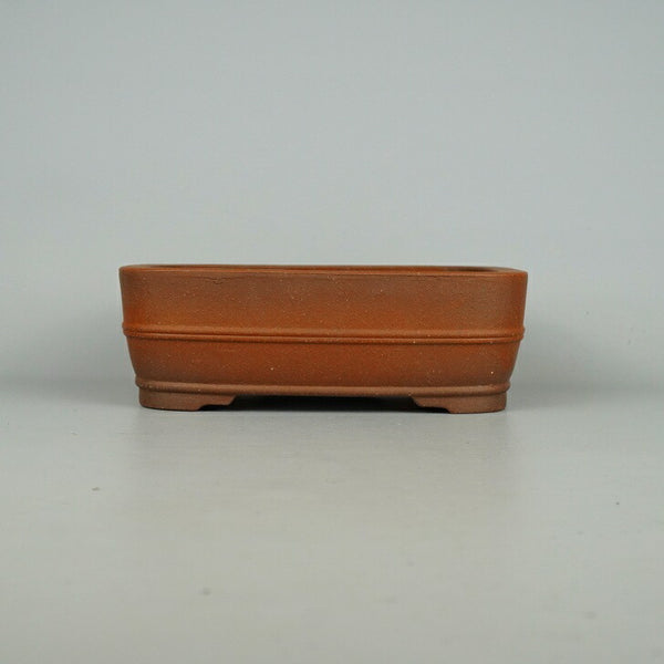 中古盆栽鉢 常滑 銭号 小型 長辺 約18.7cm 長方鉢 撫角 上下帯 泥物  中古鉢 t1198403994