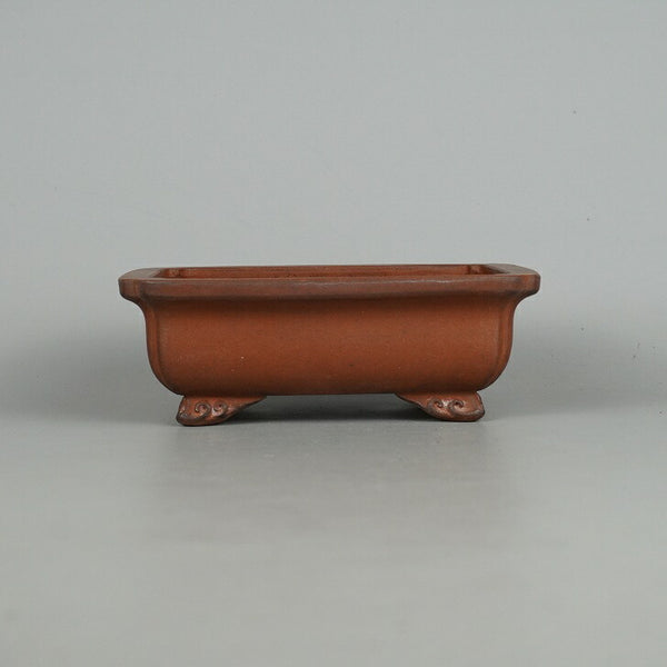 中古盆栽鉢 壱興造記 渡辺 一弘 小型 長辺 約15.7cm 長方鉢 外縁 隅入 雲足 長角 泥物  中古鉢 v1198438673