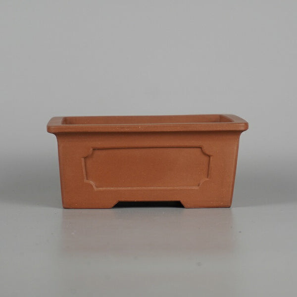 中古 盆栽鉢 中国宜興 w落款小型 長辺 約 13cm 長方鉢 外縁 窓入 泥物  中古鉢 1198402978