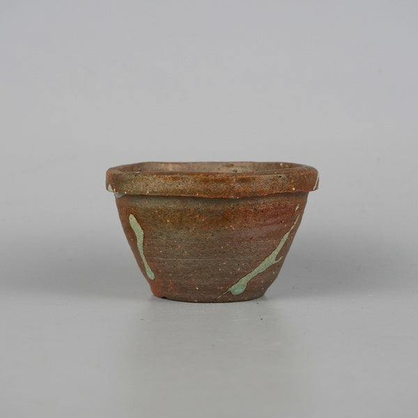 中古盆栽鉢 常滑 片 片岡 美津江 小鉢 長辺 約 8.8cm 丸鉢 泥物  中古鉢 j1198413035