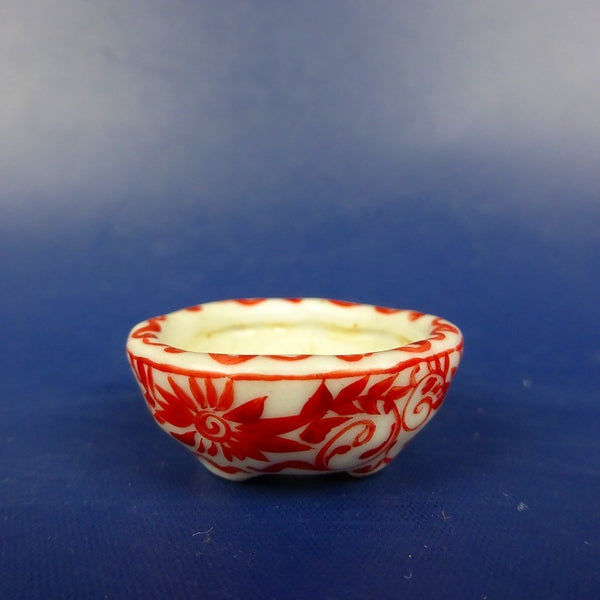 中古盆栽鉢 春嘉 はるよし 豆鉢 長辺 約3cm 丸鉢 切足 赤絵  中古鉢 r1198409261