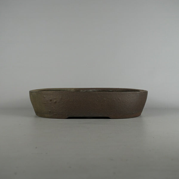 中古盆栽鉢 舟山 中型 長辺 約 36.5cm 楕円鉢 泥物  中古鉢 p1198422157