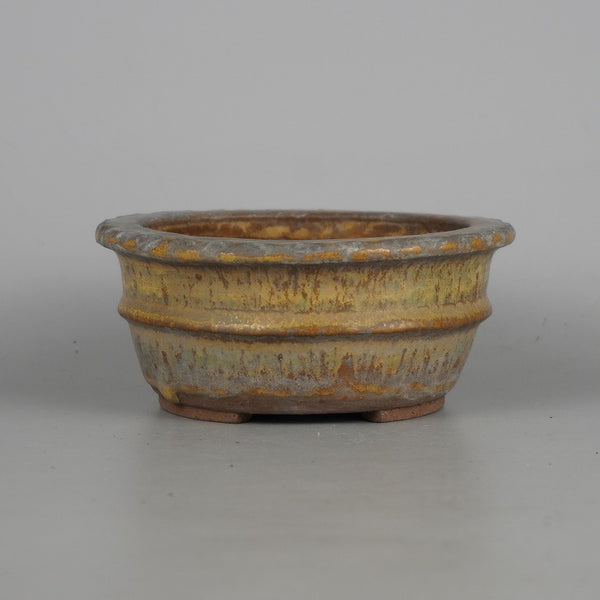 中古 盆栽鉢 舟山 小型 長辺 約 12.2cm 丸鉢 外縁 中帯 釉薬  中古鉢 l1198409479