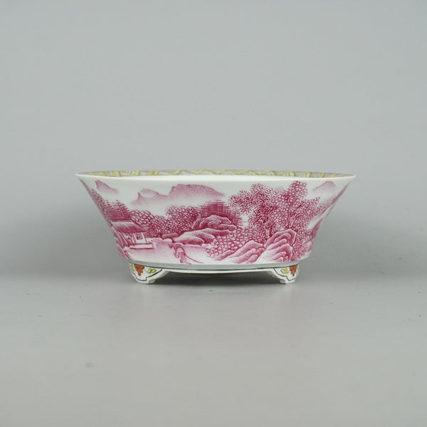 中古盆栽鉢 和光 小型 長辺 約14.2cm 丸鉢 山水図 中国鉢 観賞用  中古鉢 d1198425172