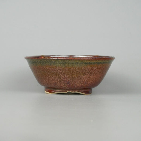 盆栽鉢 一蒼 小型 長辺 約13.5cm 丸鉢 釉薬  新品 f1198410776