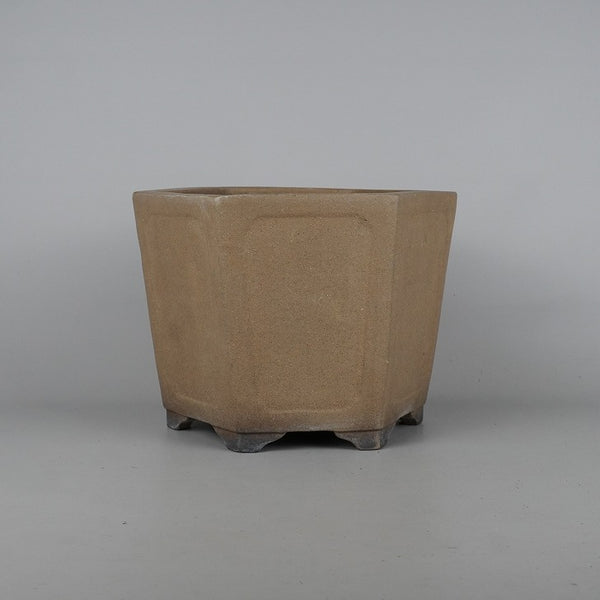 中古盆栽鉢 常滑 正山 中型 長辺 約21.5cm 六角鉢 懸崖 泥物  中古鉢 j1198411292