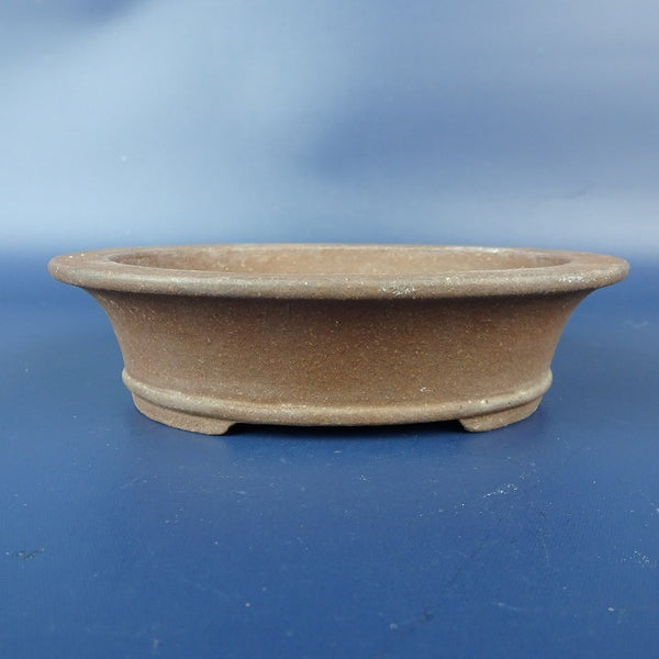 中古盆栽鉢 秋想道人 小型 長辺 約12.5cm 楕円鉢 外縁 下帯 泥鉢 中国鉢  中古鉢 p1198421057