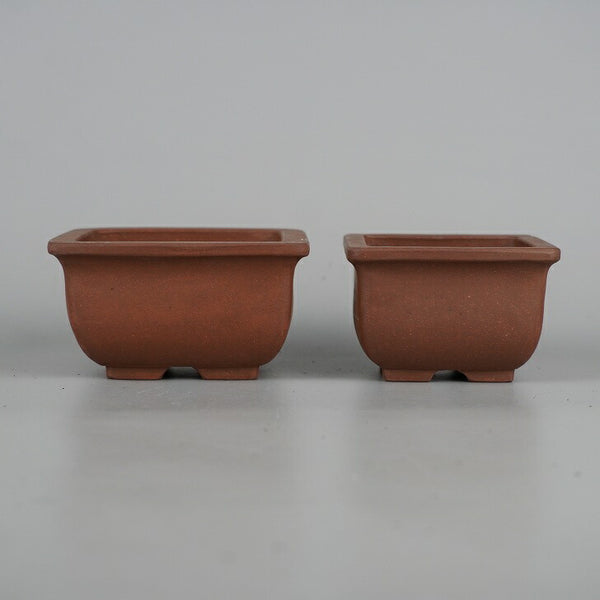 中古 盆栽鉢 落款なし 2点セット 小型 長辺 約 9.6cm 正方鉢 外縁 泥物  中古鉢 o1198430005