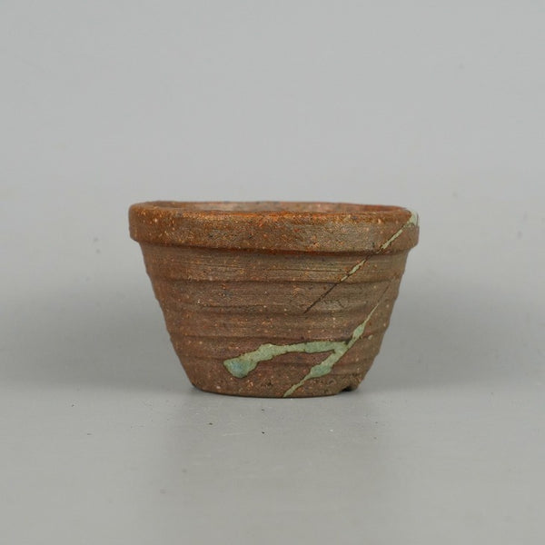 中古盆栽鉢 片 片岡美津江 小鉢 長辺 約8.8cm 丸鉢 泥物  中古鉢 b1198421622