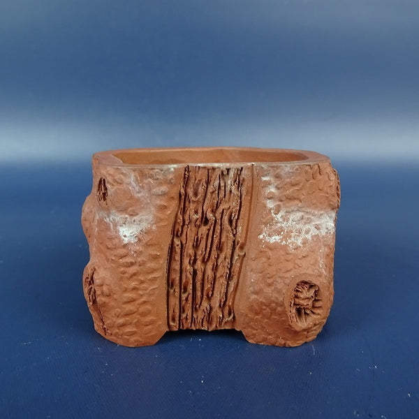 中古盆栽鉢 落款あり 小鉢 長辺 約 6cm 変形 楕円鉢 泥鉢 中国鉢  中古鉢 w1198406446