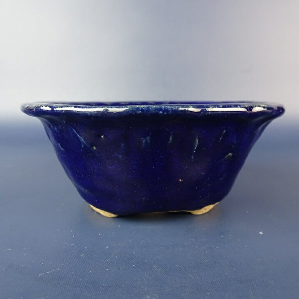 中古盆栽鉢 芳水 越前芳水作 小型 長辺 約11.5cm 丸鉢 外縁 釉薬  中古鉢 l1198414756