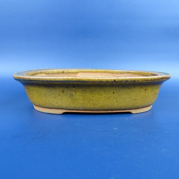 中古盆栽鉢 常滑 一陶園 小型 長辺 約19.4cm 楕円鉢 外縁 釉薬  中古鉢 v1198439427