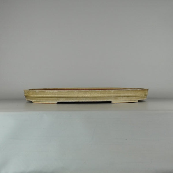 中古盆栽鉢 常滑 黎鳳造 大型 長辺 約57cm 楕円鉢 中帯 白釉 釉薬  中古鉢 l1198413913